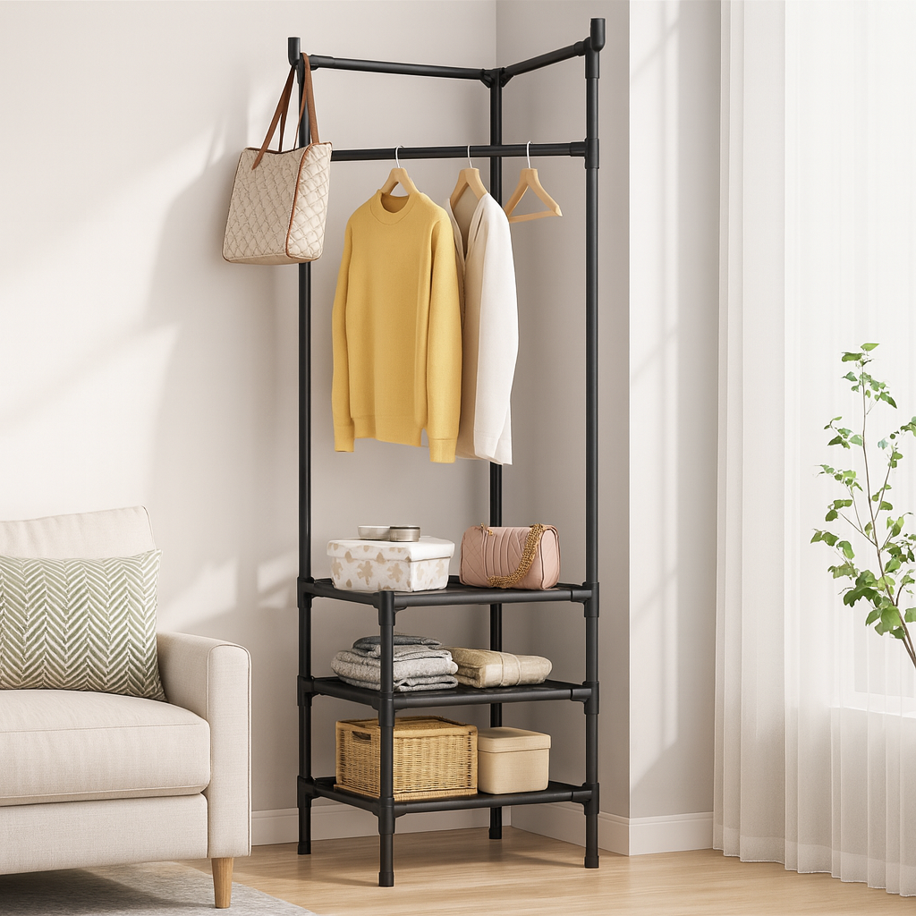 FUNKCIONALNI UGAONI ŠTENDER ZA GARDEROBU – INDUSTRIJSKI STIL 🔥