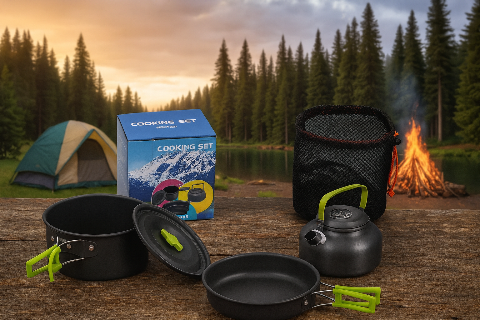 Kompaktni Kamp Set Posuđa DS-308 – Tava + Lonac + Kuhalo (3u1)