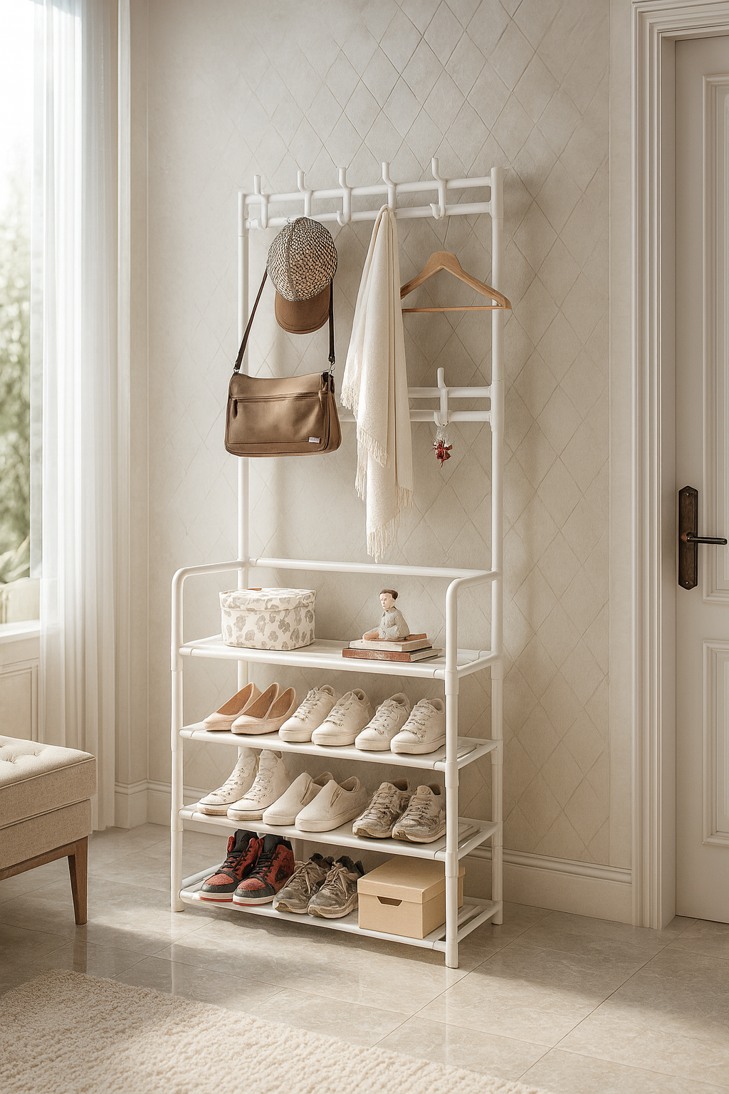 🧥👟 Metalni Stalak / Cipelar / Vješalica 60×26×150 cm