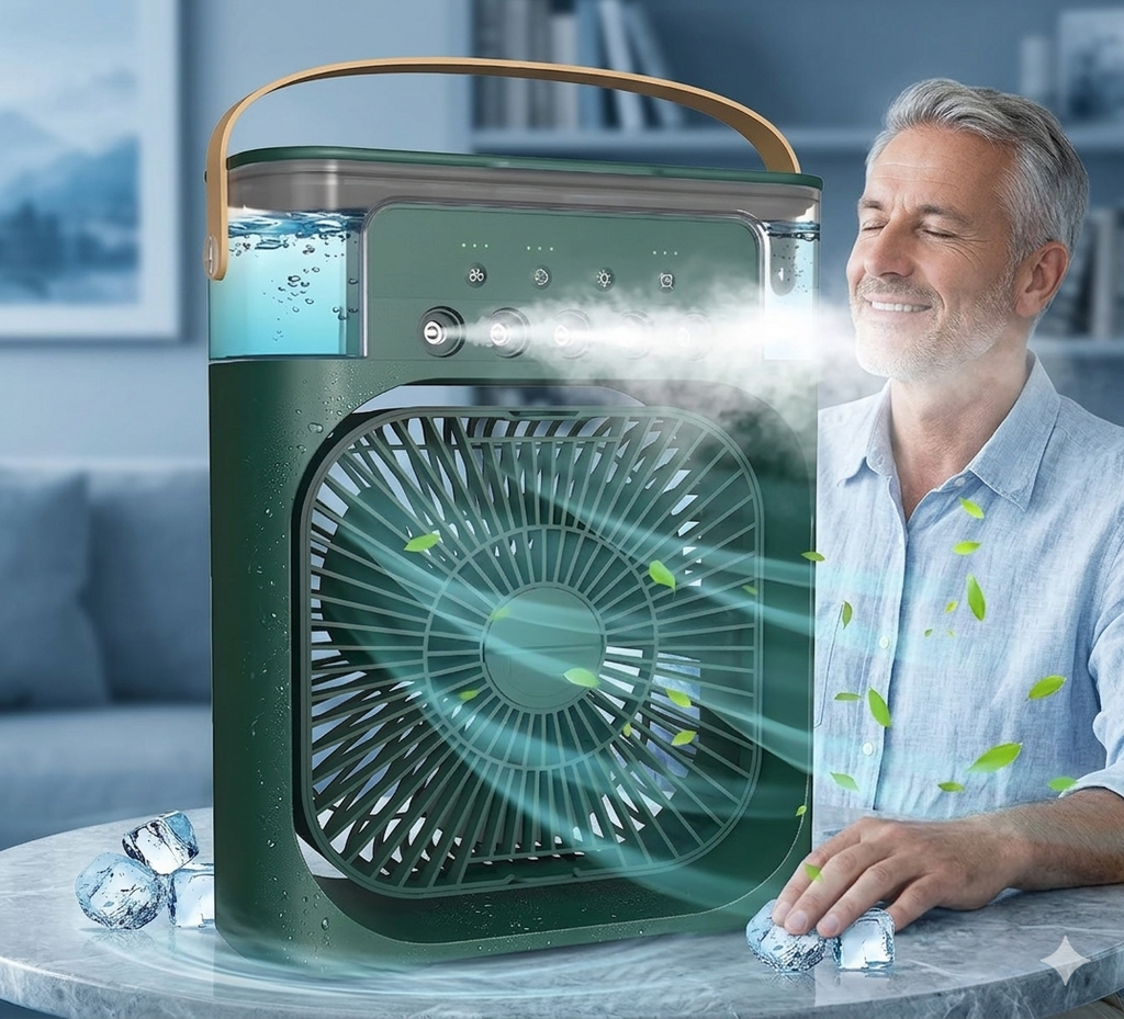 ❄️💧 MINI PERSONAL AIR COOLER – HLADI, OVLAŽUJE I OSVJETLJAVA! 🔥