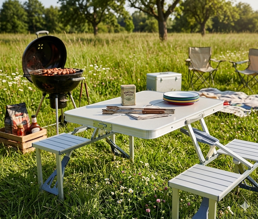 🏕 SKLOPIVI KAMP STO SA 4 STOLICE – IDEALAN ZA IZLETE I ROŠTILJ 🏕