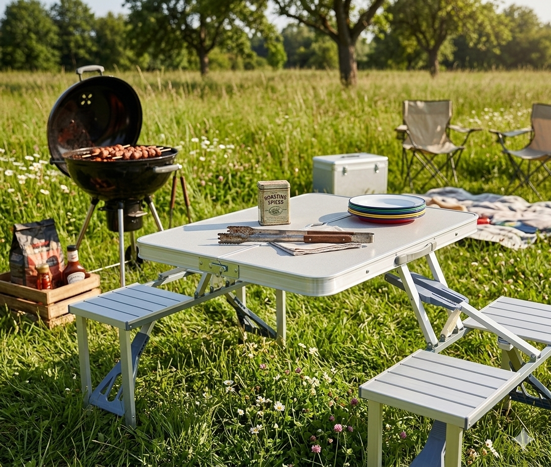 🏕 SKLOPIVI KAMP STO SA 4 STOLICE – IDEALAN ZA IZLETE I ROŠTILJ 🏕