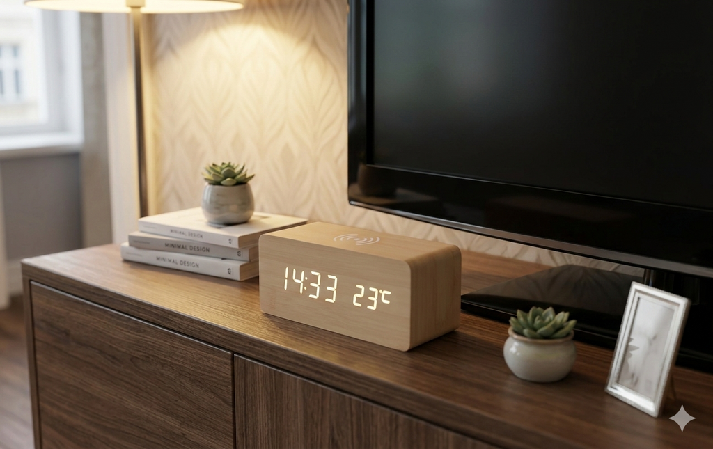 ⏰ LUKSUZNI DIGITALNI DRVENI SAT SA ALARMOM I BEŽIČNIM PUNJENJEM ⏰