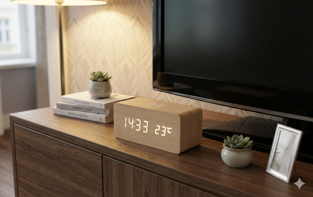 ⏰ LUKSUZNI DIGITALNI DRVENI SAT SA ALARMOM I BEŽIČNIM PUNJENJEM ⏰