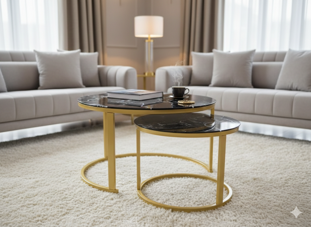 🛋️ MODERNI STOLIĆI 2u1 – CRNI MERMER