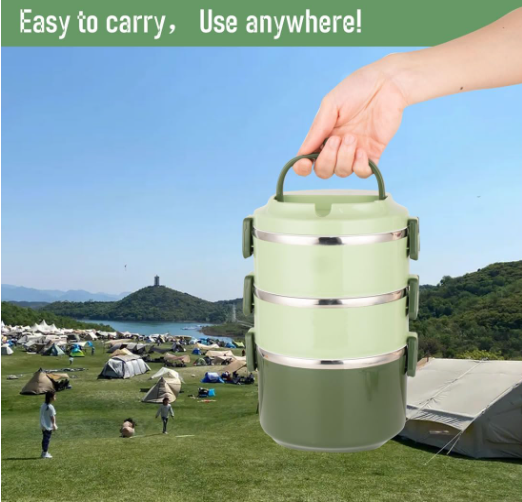 🥗TERMO POSUDA ZA JELO SANQIAHOME INOX LUNCH BOX – 3 ETAŽE (ZELENI)