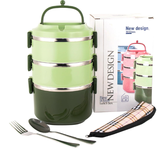 🥗TERMO POSUDA ZA JELO SANQIAHOME INOX LUNCH BOX – 3 ETAŽE (ZELENI)