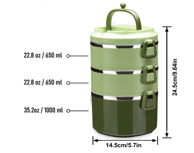 🥗TERMO POSUDA ZA JELO SANQIAHOME INOX LUNCH BOX – 3 ETAŽE (ZELENI)