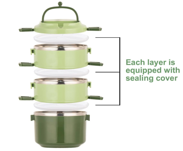 🥗TERMO POSUDA ZA JELO SANQIAHOME INOX LUNCH BOX – 3 ETAŽE (ZELENI)