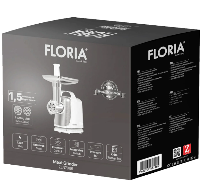 🔥 FLORIA ZLN7966 MAŠINA ZA MLJEVENJE MESA – SNAGA 1300 W