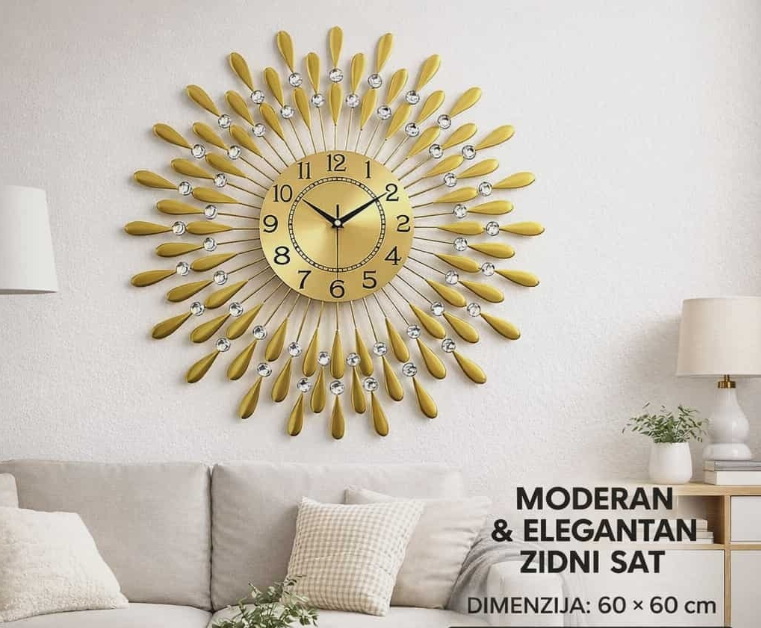 🕰️ ZIDNI METALNI ELEGANTNI SAT – 60 × 60 cm