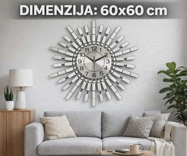 🕰️ ZIDNI METALNI ELEGANTNI SAT – 60 × 60 cm