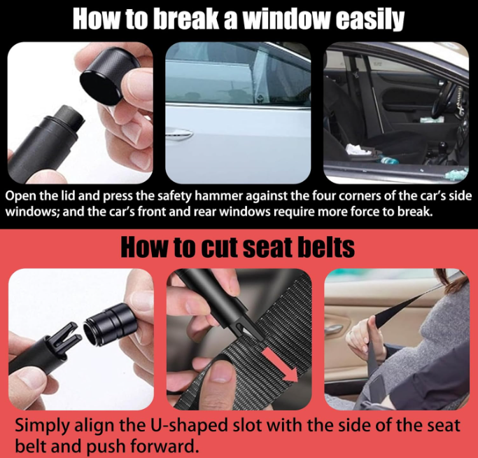 🔥 2u1 SIGURNOSNI ČEKIĆ ZA AUTO – RAZBIJAČ STAKLA + REZAČ POJASA 🔥