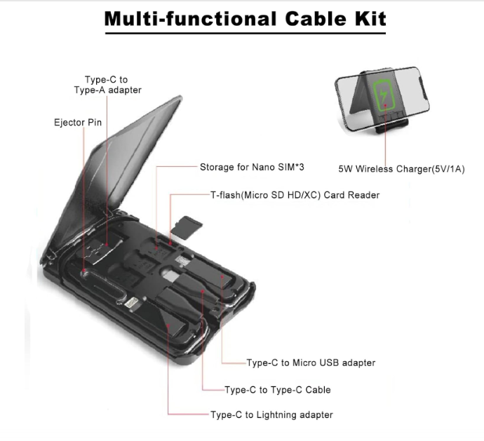 🔋 6u1 MULTIFUNKCIONALNA DATA CABLE BOX SA BEŽIČNIM PUNJENJEM 🔋
