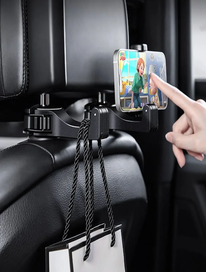 🚗📱 MULTIFUNKCIONALNI DRŽAČ TELEFONA ZA NASLON SJEDIŠTA + SKRIVENI KUKA ZA TORBE