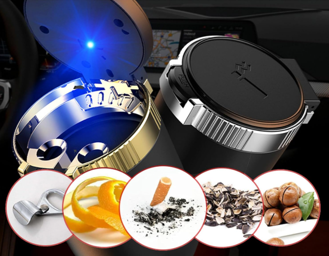 🚗🚬 AUTO PEPELNICA SA LED SVJETLOM I POKLOPCEM – BEZ MIRISA