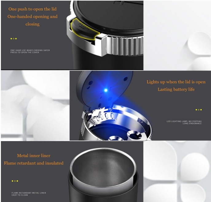 🚗🚬 AUTO PEPELNICA SA LED SVJETLOM I POKLOPCEM – BEZ MIRISA