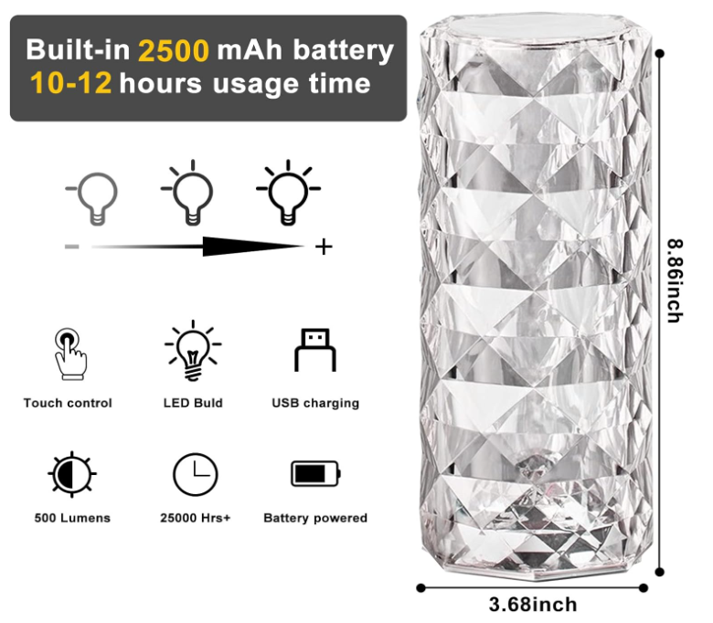 💎 ROSE CRYSTAL LED LAMPA – 16 BOJA 🌹