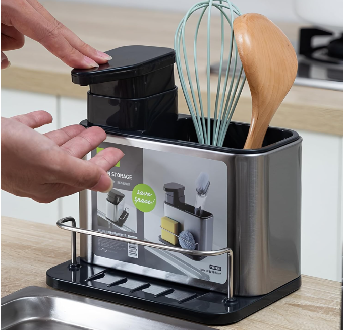 🍽️ 3u1 ORGANIZER ZA SUDOPER + DOZATOR SAPUNA (INOX)