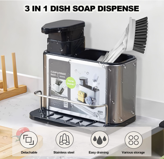 🍽️ 3u1 ORGANIZER ZA SUDOPER + DOZATOR SAPUNA (INOX)
