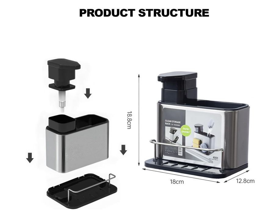 🍽️ 3u1 ORGANIZER ZA SUDOPER + DOZATOR SAPUNA (INOX)