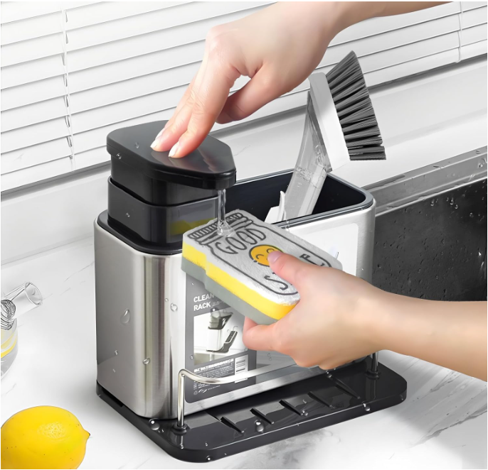 🍽️ 3u1 ORGANIZER ZA SUDOPER + DOZATOR SAPUNA (INOX)