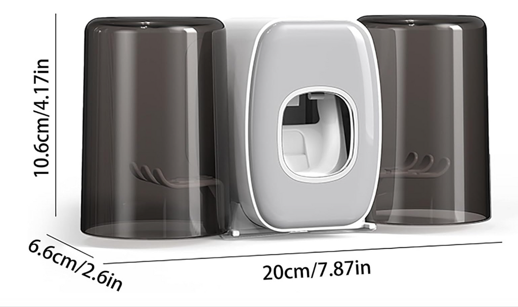 🪥 ZIDNI DRŽAČ ZA ČETKICE + DOZATOR PASTE (SET SA 2 ČAŠE)