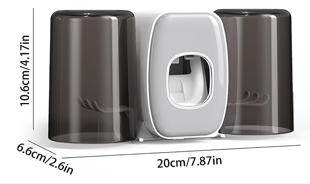 🪥 ZIDNI DRŽAČ ZA ČETKICE + DOZATOR PASTE (SET SA 2 ČAŠE)