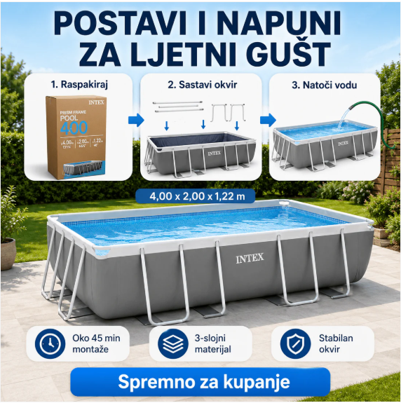 INTEX BAZEN 400 x 200 x 122 cm 🏊♂️🔥 + METALNE LJESTVE + FILTER PUMPA