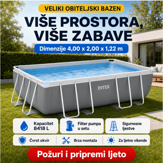 INTEX BAZEN 400 x 200 x 122 cm 🏊♂️🔥 + METALNE LJESTVE + FILTER PUMPA