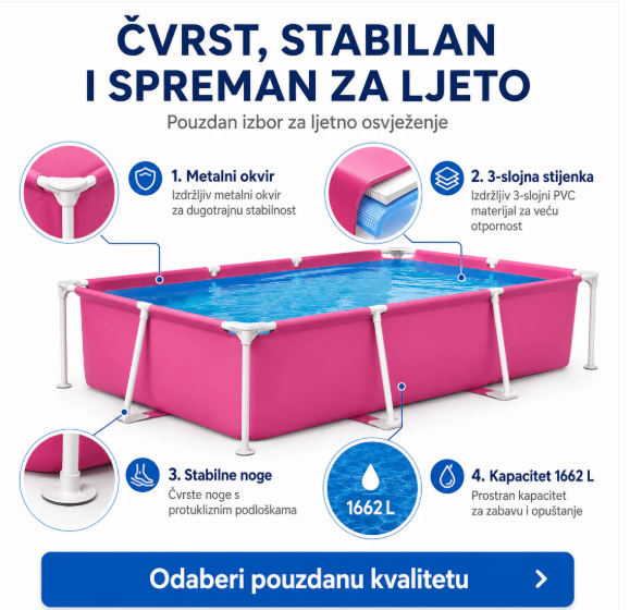 INTEX METAL FRAME BAZEN 220 x 150 x 60 cm (ROZA) 🏊♀️💖💦