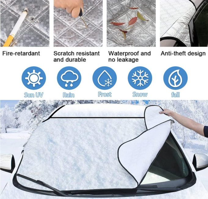 ❄️☀️ ZAŠTITNA NAVLAKA ZA VJETROBRANSKO STAKLO – 4 SLOJA – 145 × 100 CM
