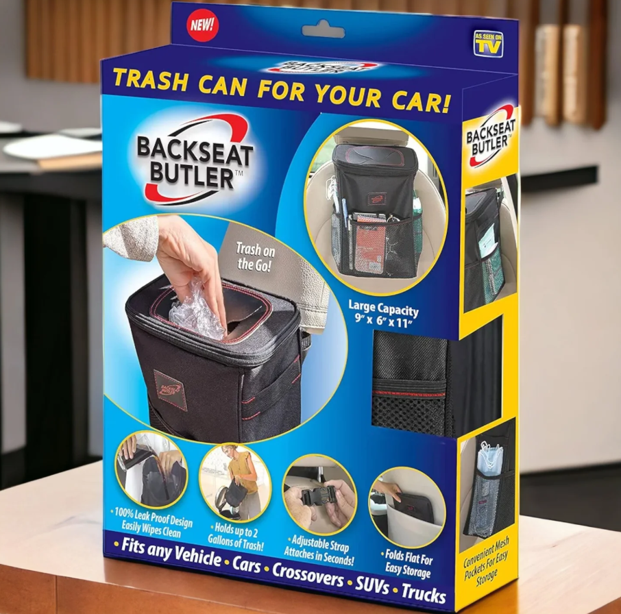 🔥 VODOOTPORNA KANTA ZA SMEĆE ZA AUTOMOBIL – BACKSEAT BUTLER 2U1 ORGANIZATOR! 🚗