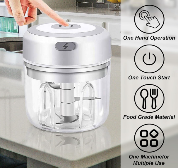 🔥 MINI ELEKTRIČNA SJECKALICA 250 ML – 3 OŠTRICE OD NEHRĐAJUĆEG ČELIKA! 🧄🥕