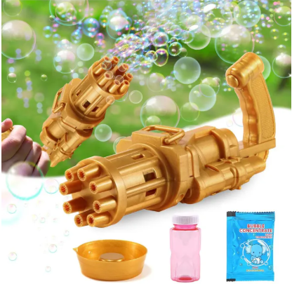 🔥 ELEKTRIČNI GATLING PIŠTOLJ ZA BALONČIĆE – 8 OTVORA, 20 CM – GOLD EDITION! 🫧✨