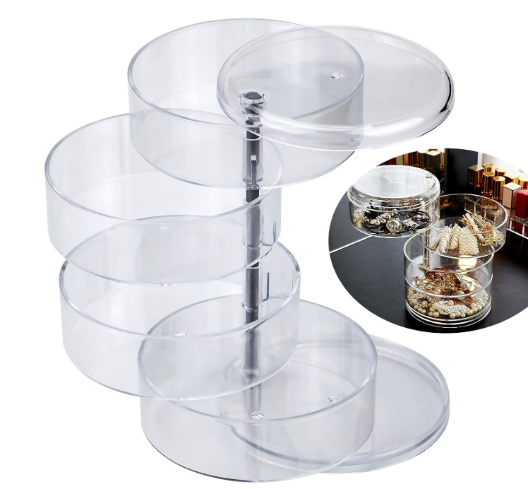 💎 PREMIUM ROTIRAJUĆI ORGANIZATOR ZA NAKIT I KOZMETIKU – 4 NIVOA, PROZIRNI AKRIL I ELEGANTAN DIZAJN! ✨💍