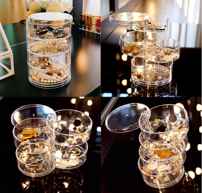 💎 PREMIUM ROTIRAJUĆI ORGANIZATOR ZA NAKIT I KOZMETIKU – 4 NIVOA, PROZIRNI AKRIL I ELEGANTAN DIZAJN! ✨💍