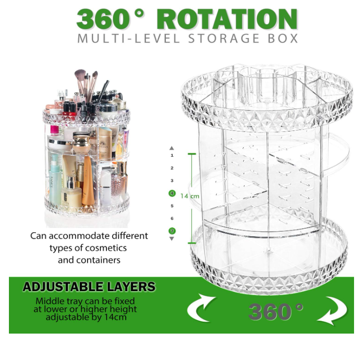 💄 PREMIUM ROTIRAJUĆI ORGANIZATOR ZA KOZMETIKU 360° – 8 NIVOA, VELIKI KAPACITET I PODESIVE POLICE! 💎✨
