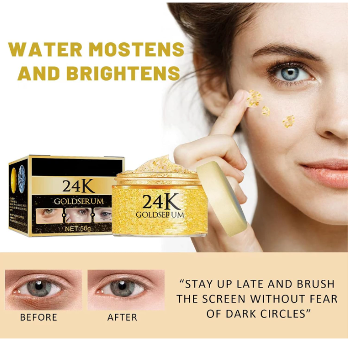 ✨ 24K GOLD PREMIUM KREMA ZA PODRUČJE OKO OČIJU – HIJALURONSKA KISELINA, ULJE ŠIPKA I ANTI-AGE NJEGA – 50 g! 💛👁️