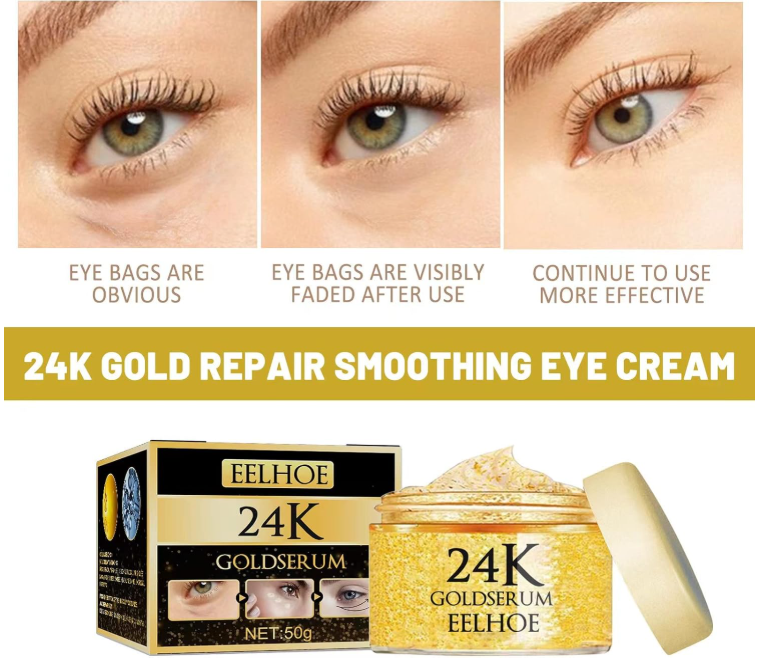 ✨ 24K GOLD PREMIUM KREMA ZA PODRUČJE OKO OČIJU – HIJALURONSKA KISELINA, ULJE ŠIPKA I ANTI-AGE NJEGA – 50 g! 💛👁️