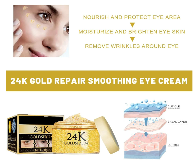✨ 24K GOLD PREMIUM KREMA ZA PODRUČJE OKO OČIJU – HIJALURONSKA KISELINA, ULJE ŠIPKA I ANTI-AGE NJEGA – 50 g! 💛👁️