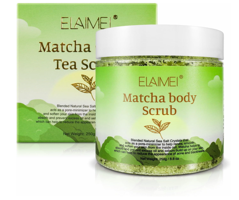 PREMIUM PILING ZA TIJELO SA MATCHA ZELENIM ČAJEM I KRISTALIMA MORSKE SOLI – 250 g! 🌿✨