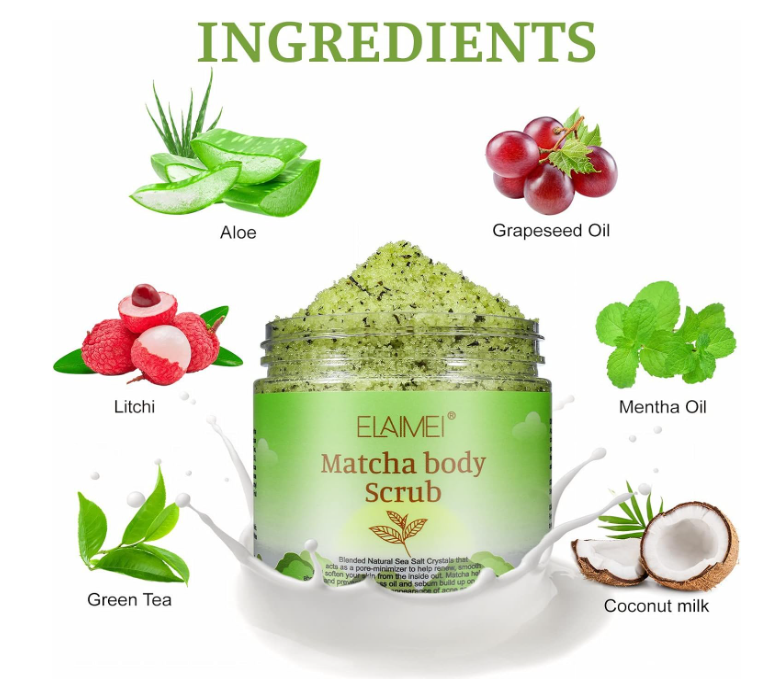 PREMIUM PILING ZA TIJELO SA MATCHA ZELENIM ČAJEM I KRISTALIMA MORSKE SOLI – 250 g! 🌿✨