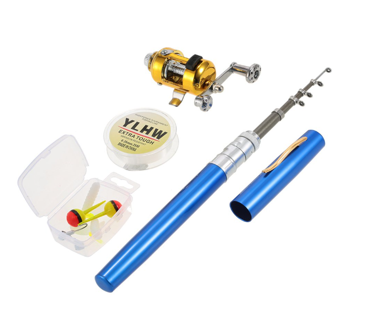 🎣 MINI TELESKOPSKI ŠTAP ZA PECANJE S MAŠINICOM – KOMPLETAN RIBOLOVNI SET U OBLIKU OLOVKE!