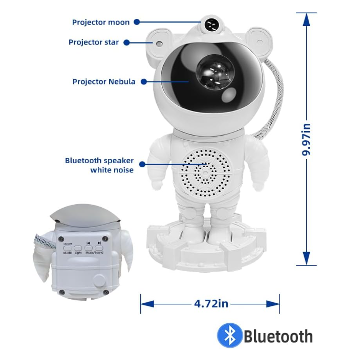 🚀🌌 ASTRONAUT GALAXY PROJECTOR 5U1 – PROJEKTOR ZVJEZDANOG NEBA, MJESECA I GALAKSIJE SA BLUETOOTH ZVUČNIKOM!