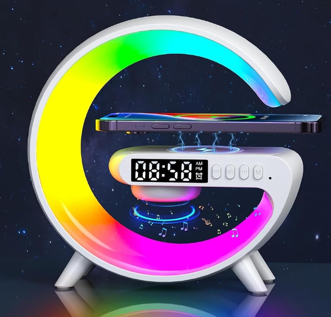💡 SMART G SHAPE 5U1 – PAMETNA RGB LED LAMPA SA BLUETOOTH ZVUČNIKOM, ALARM SATOM I BEŽIČNIM PUNJAČEM 10W! 🔥