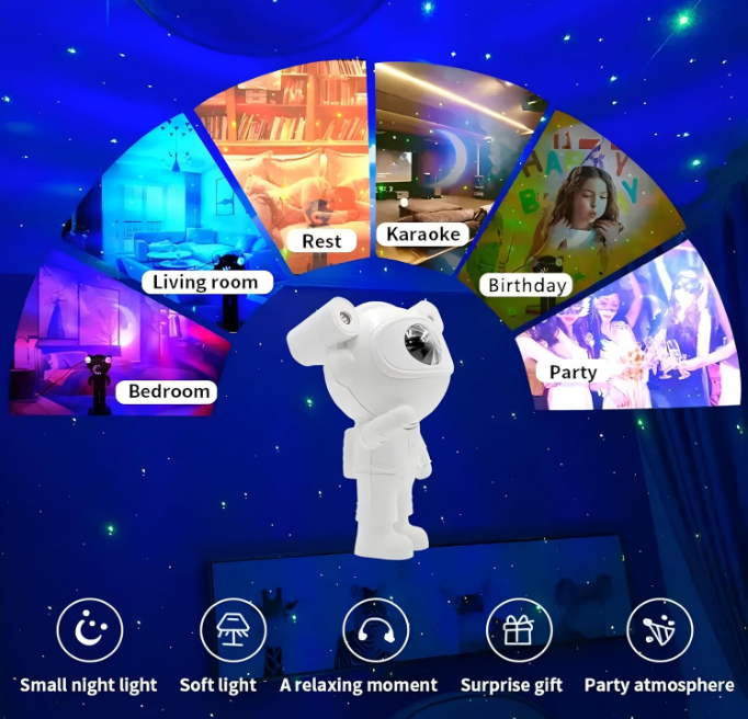 🚀🌌 ASTRONAUT GALAXY PROJECTOR 5U1 – PROJEKTOR ZVJEZDANOG NEBA, MJESECA I GALAKSIJE SA BLUETOOTH ZVUČNIKOM!
