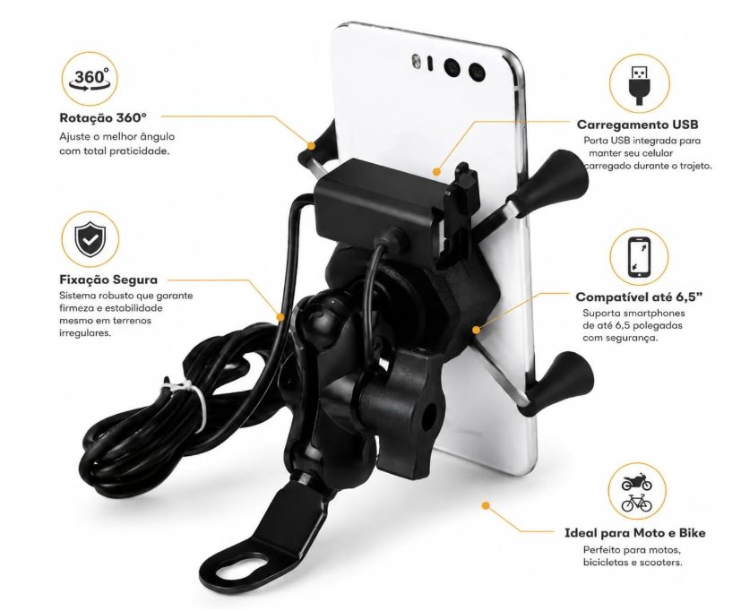 🏍️📱 UNIVERZALNI DRŽAČ MOBITELA ZA MOTOR I BICIKL SA USB TYPE-C PUNJAČEM – ROTACIJA 360°!
