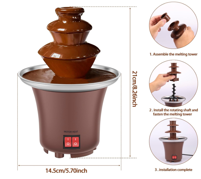 🍫⛲ ELEKTRIČNA ČOKOLADNA FONTANA NA 3 NIVOA – ČOKOLADNI VODOPAD ZA ZABAVE, ROĐENDANE I PROSLAVE!