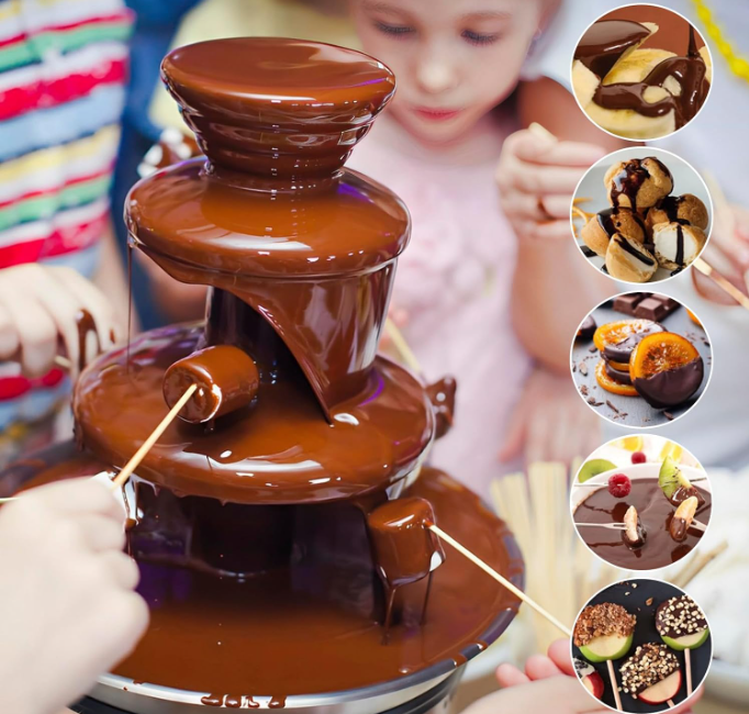 🍫⛲ ELEKTRIČNA ČOKOLADNA FONTANA NA 3 NIVOA – ČOKOLADNI VODOPAD ZA ZABAVE, ROĐENDANE I PROSLAVE!